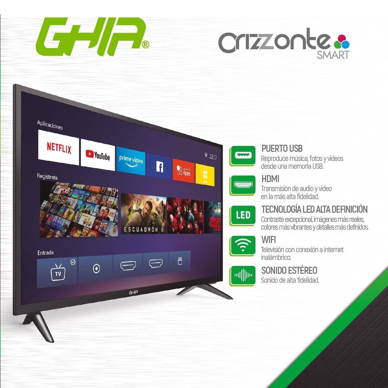 Smart TV Ghia 32 Pulgadas LED HD Negro HDMI G32NTFXHD20