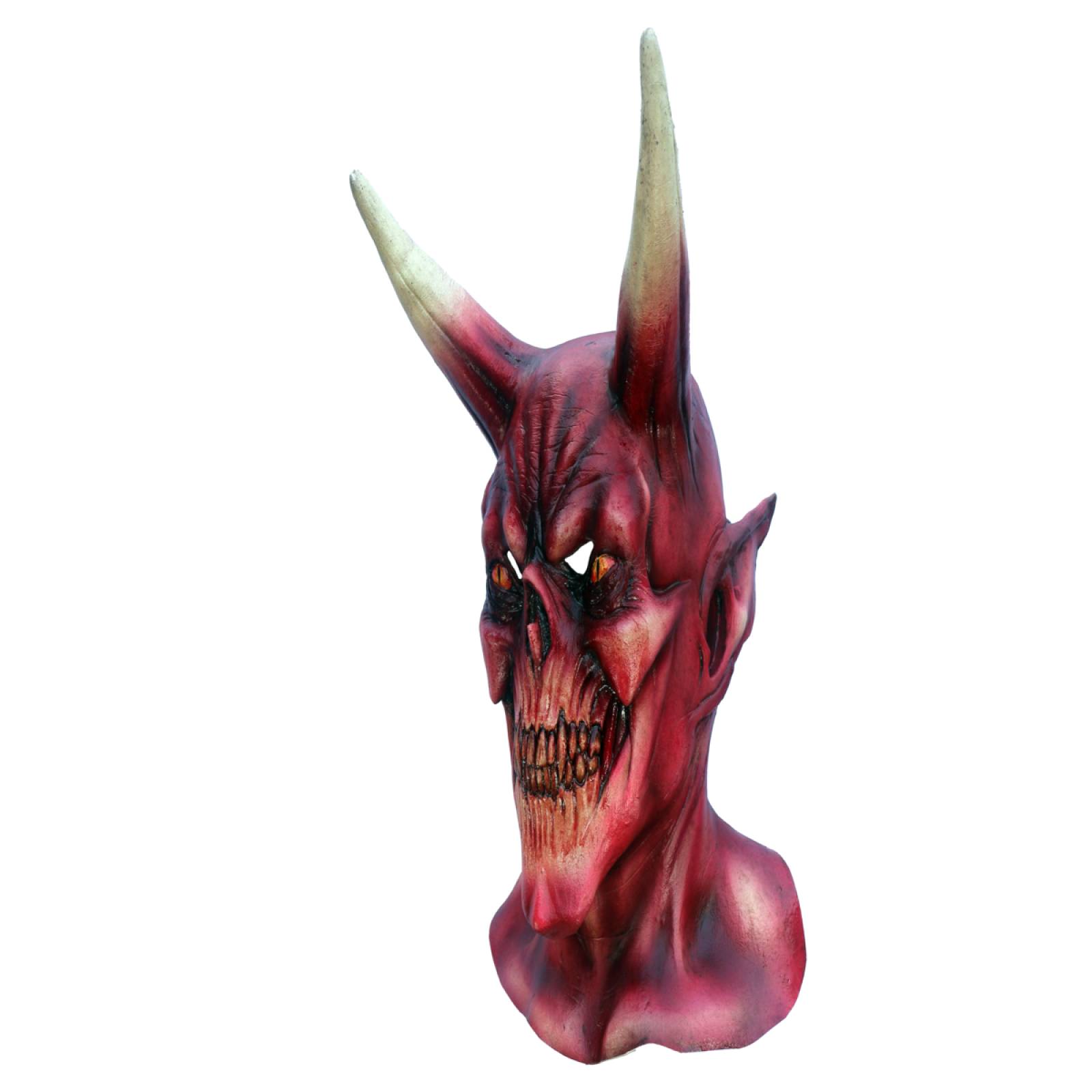 Máscara Latex Diablo Rojo Cuernos y Cuello Terror Halloween