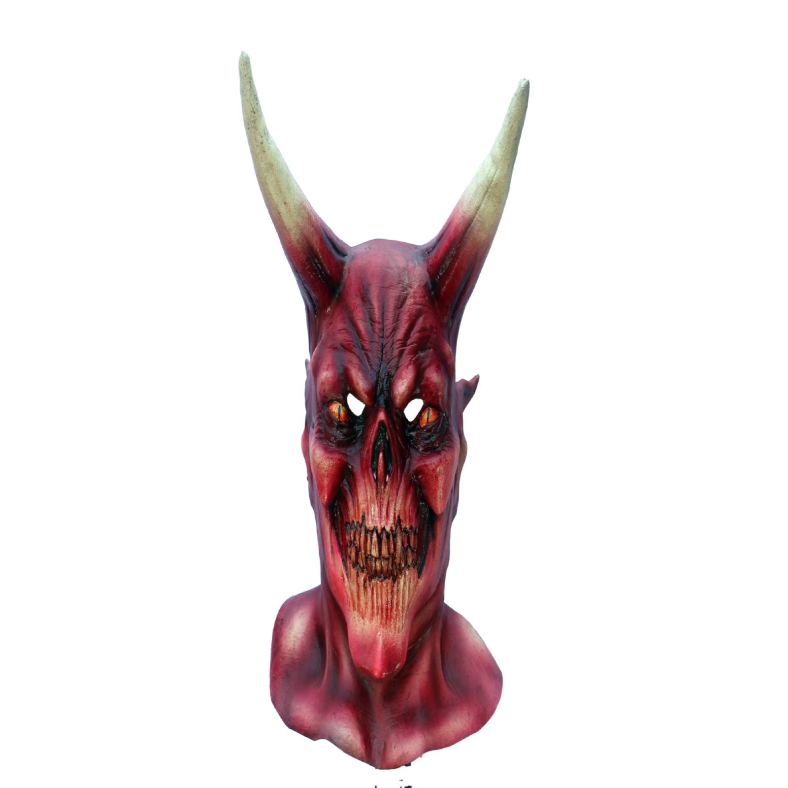 Máscara Latex Diablo Rojo Cuernos y Cuello Terror Halloween