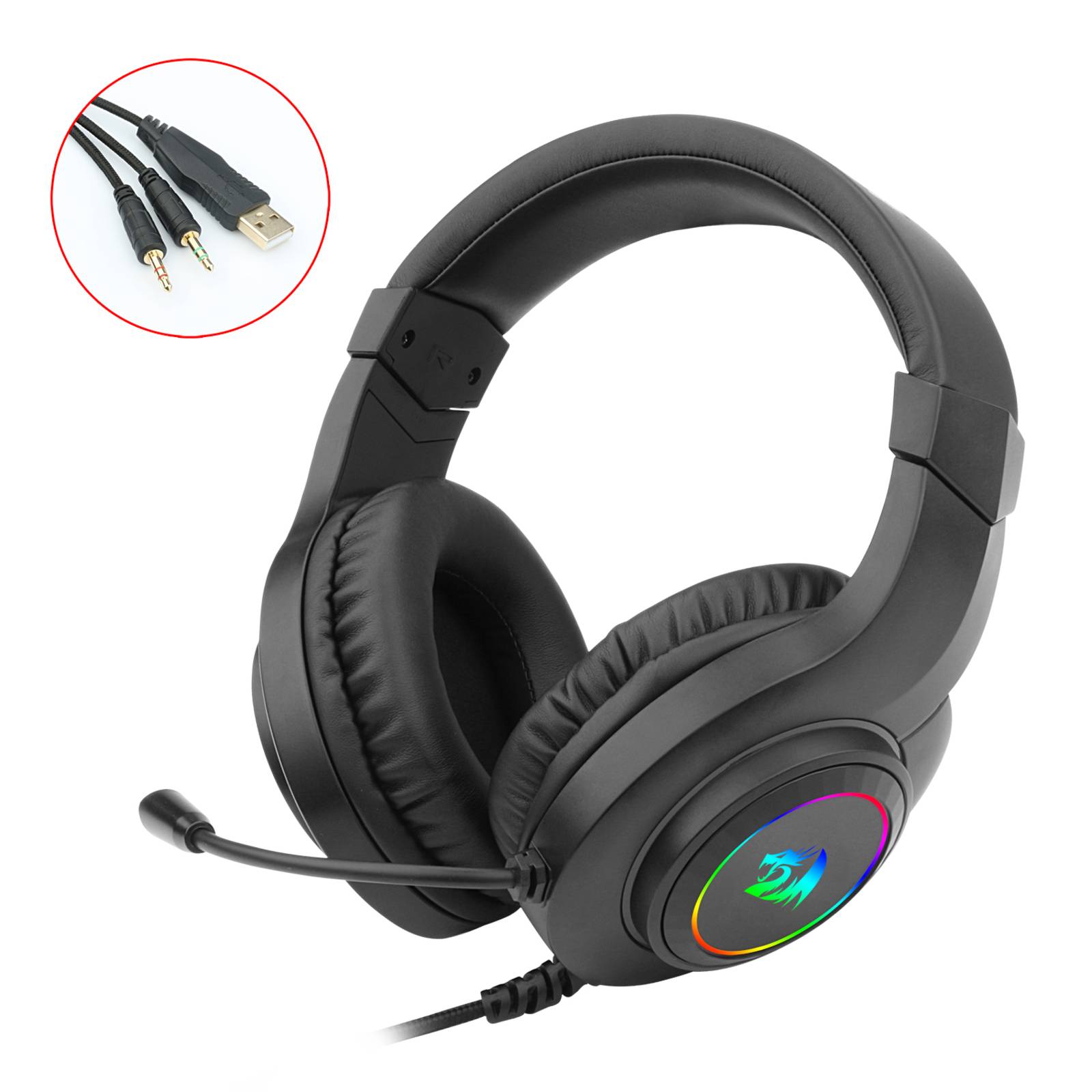 Audífonos Alámbricos Gamer Redragon HYLAS H260 Luz RGB Negro