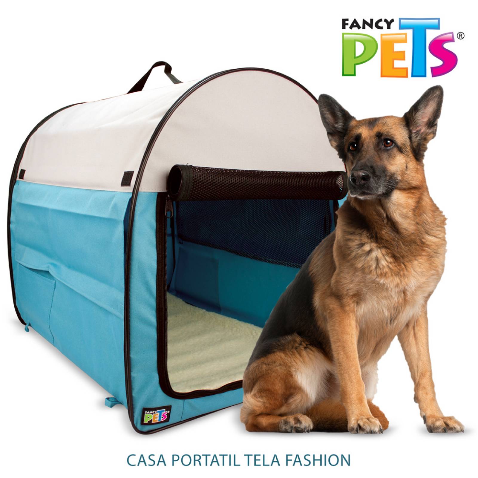 Casa Perros Portatil de Tela Azul para Interior Fancy Pets