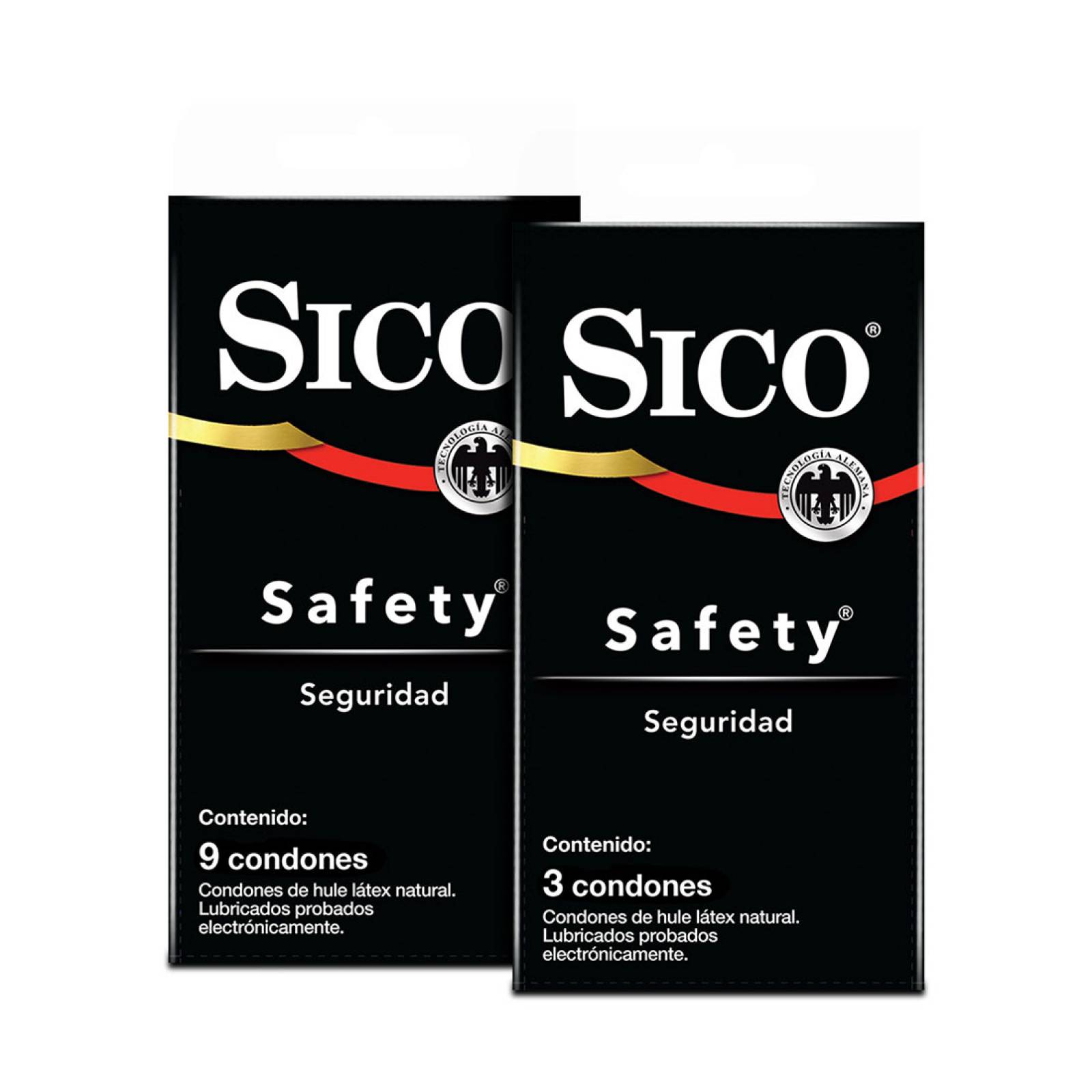 Condones de Látex Seguros y Lubricados Sico Safety  Cartera con 9 Piezas