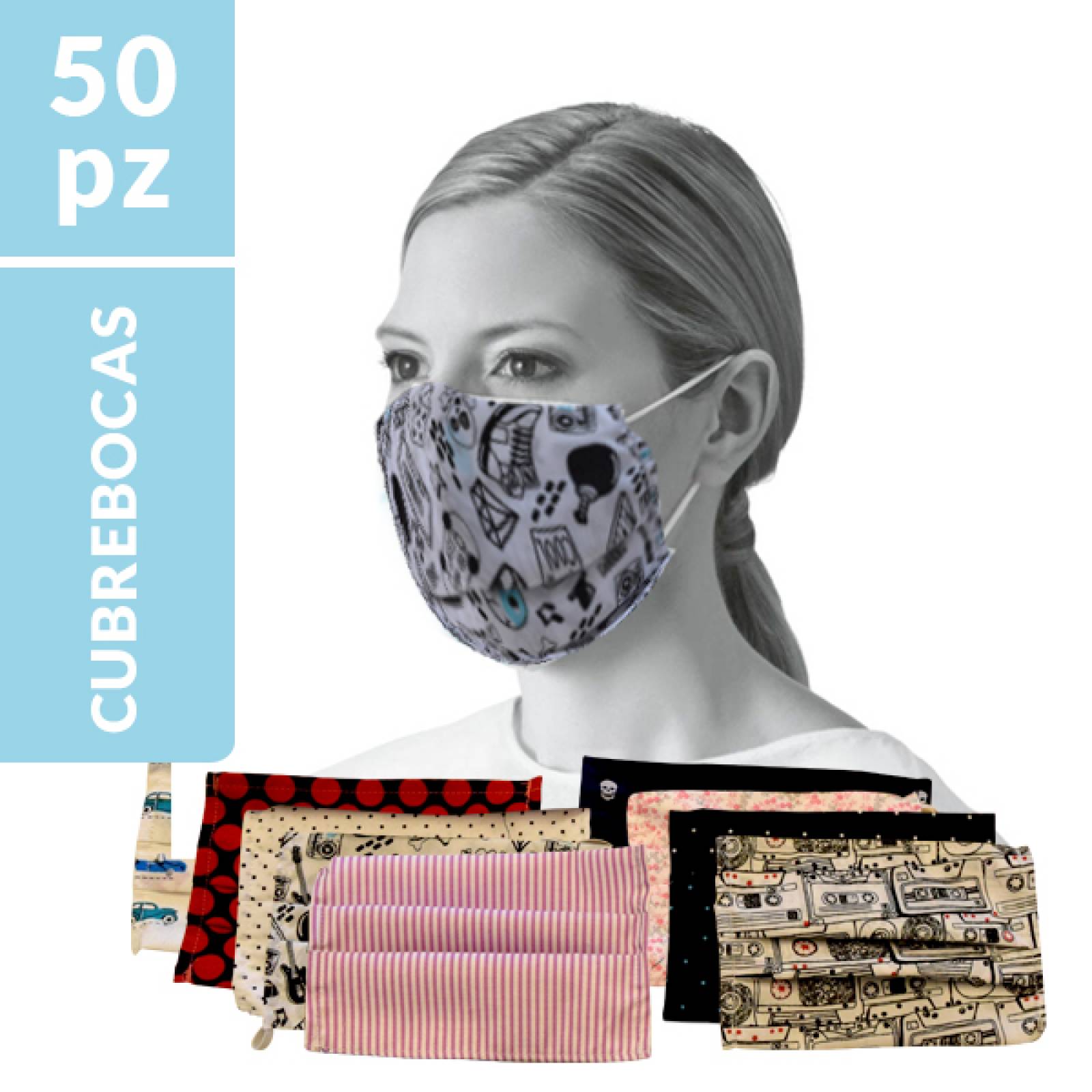 Paquete 50 Cubrebocas Tela Triple Pliegue Envío Incluido
