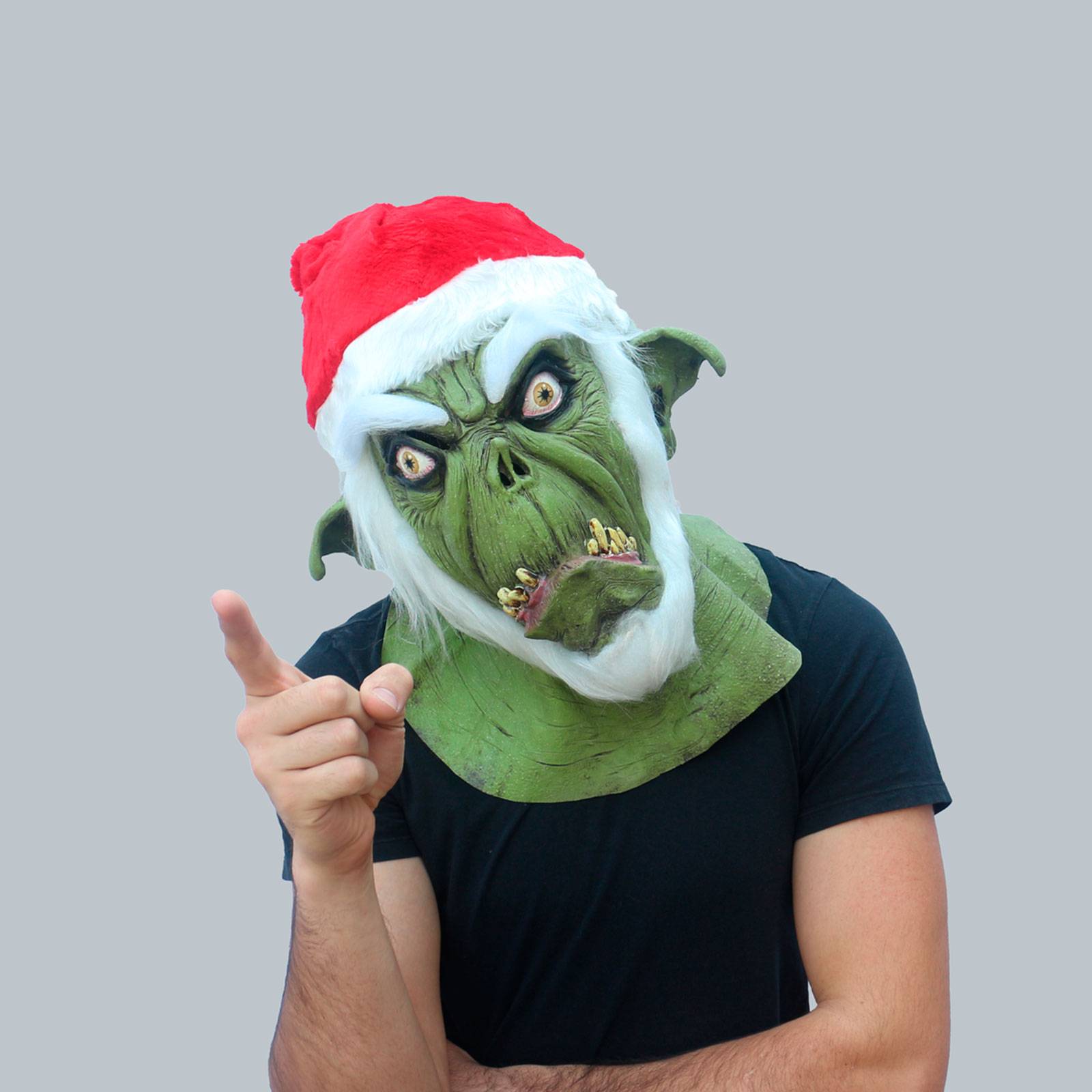 Máscara de Halloween Grinch con gorro Navideño Látex Horror