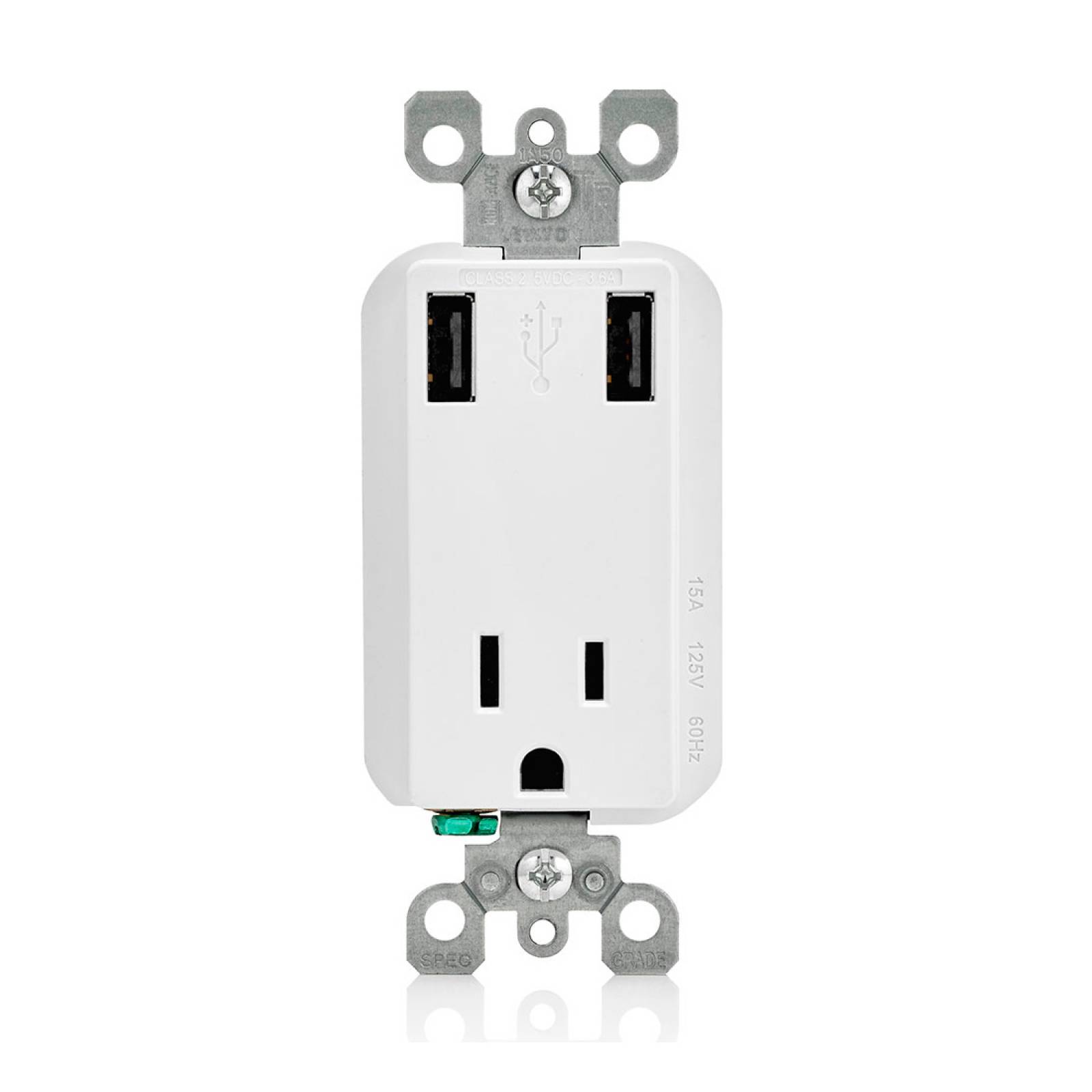 Contacto Eléctrico 2 USB 15A 125V Decora T5631 00W Leviton
