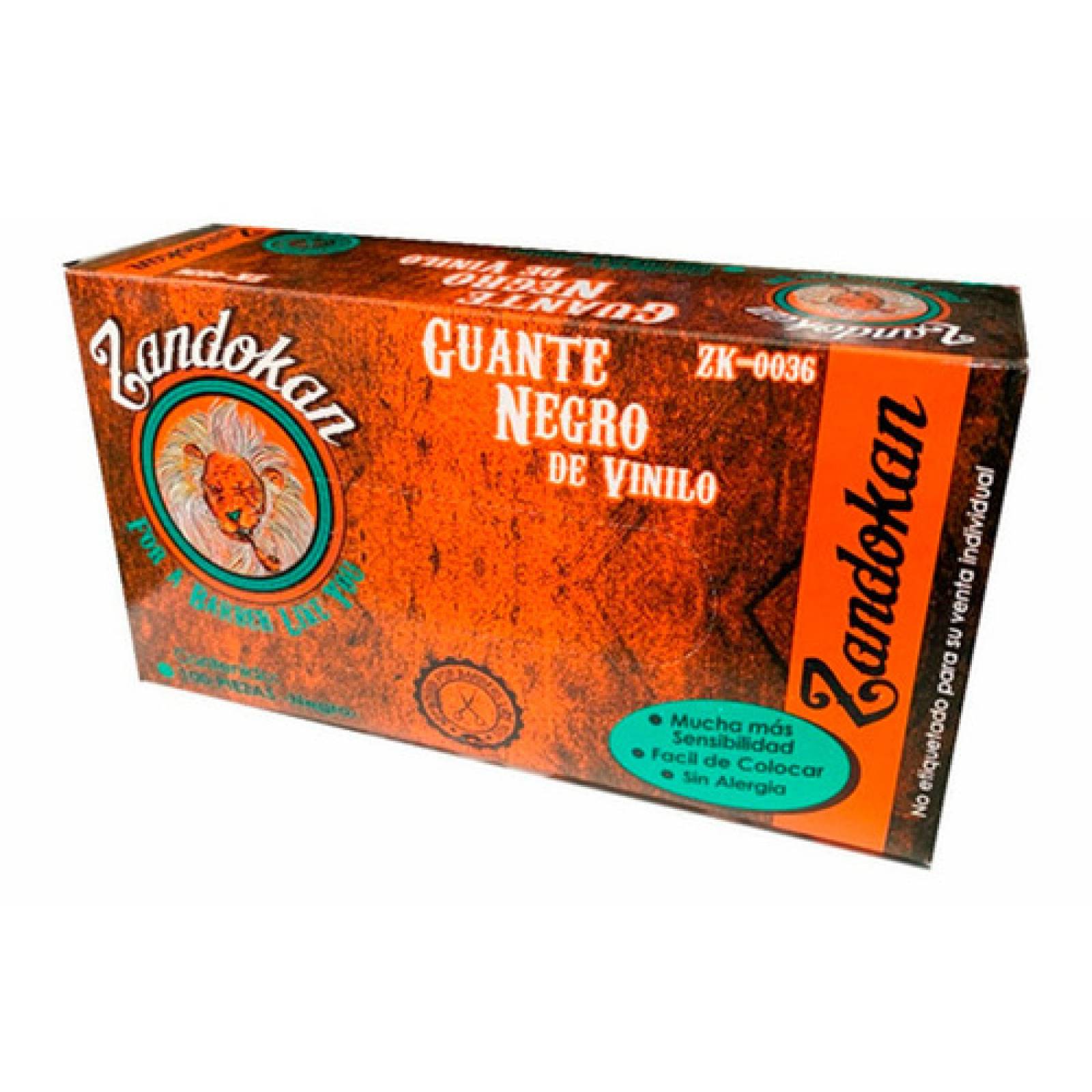 Caja Guantes De Vinilo Negro 100 Pz Zandokan Zk 0036