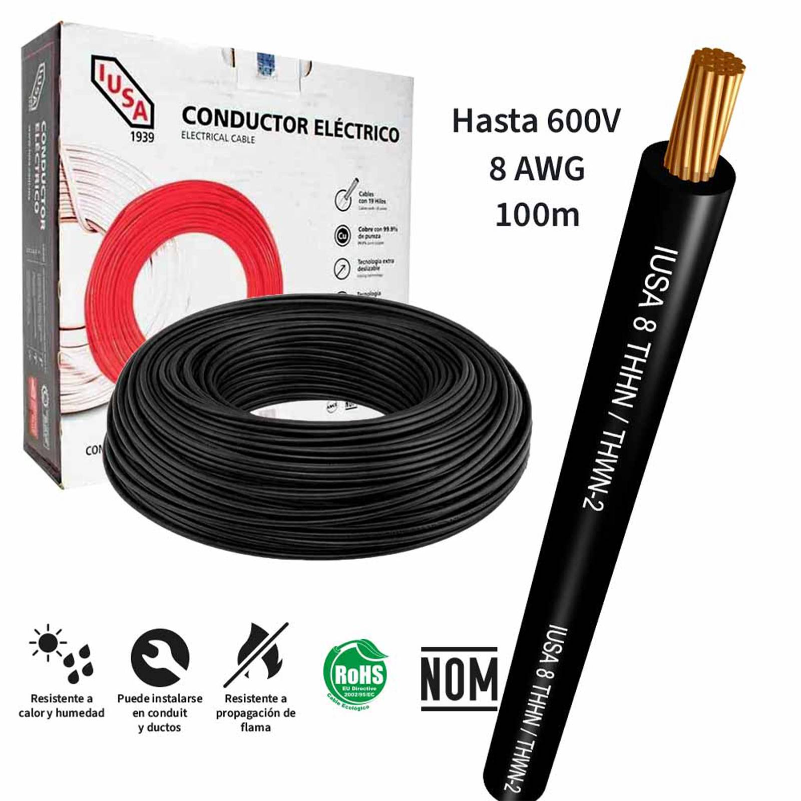 Cable Thhw Ls Ce Rohs 8 Awg Caja 100M 19 Hilos Iusa