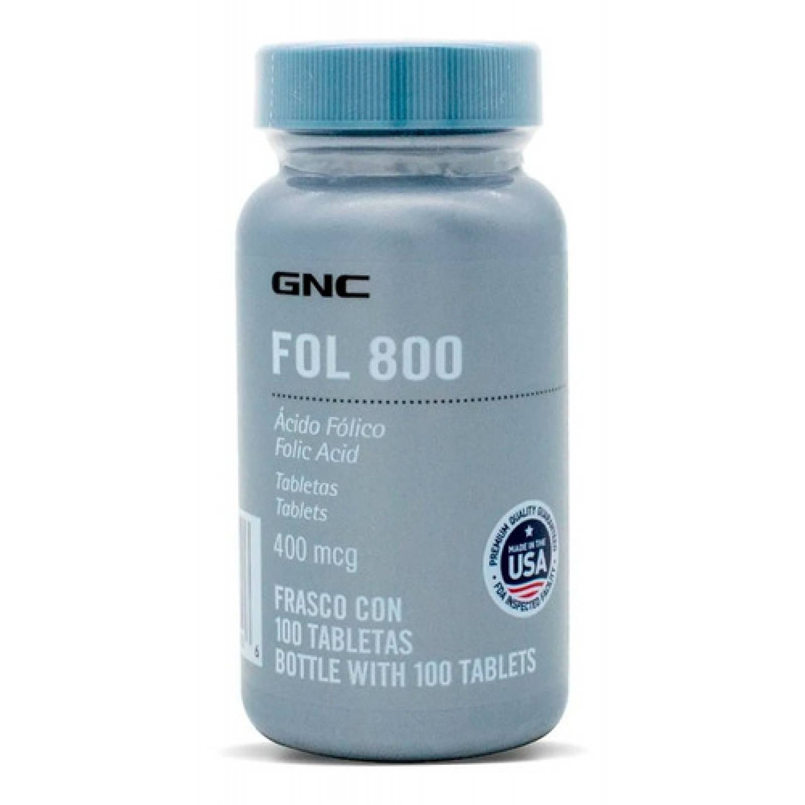Ácido Fólico 400 Mcg Fol 800 Gnc 100 Tabletas Sin Sabor