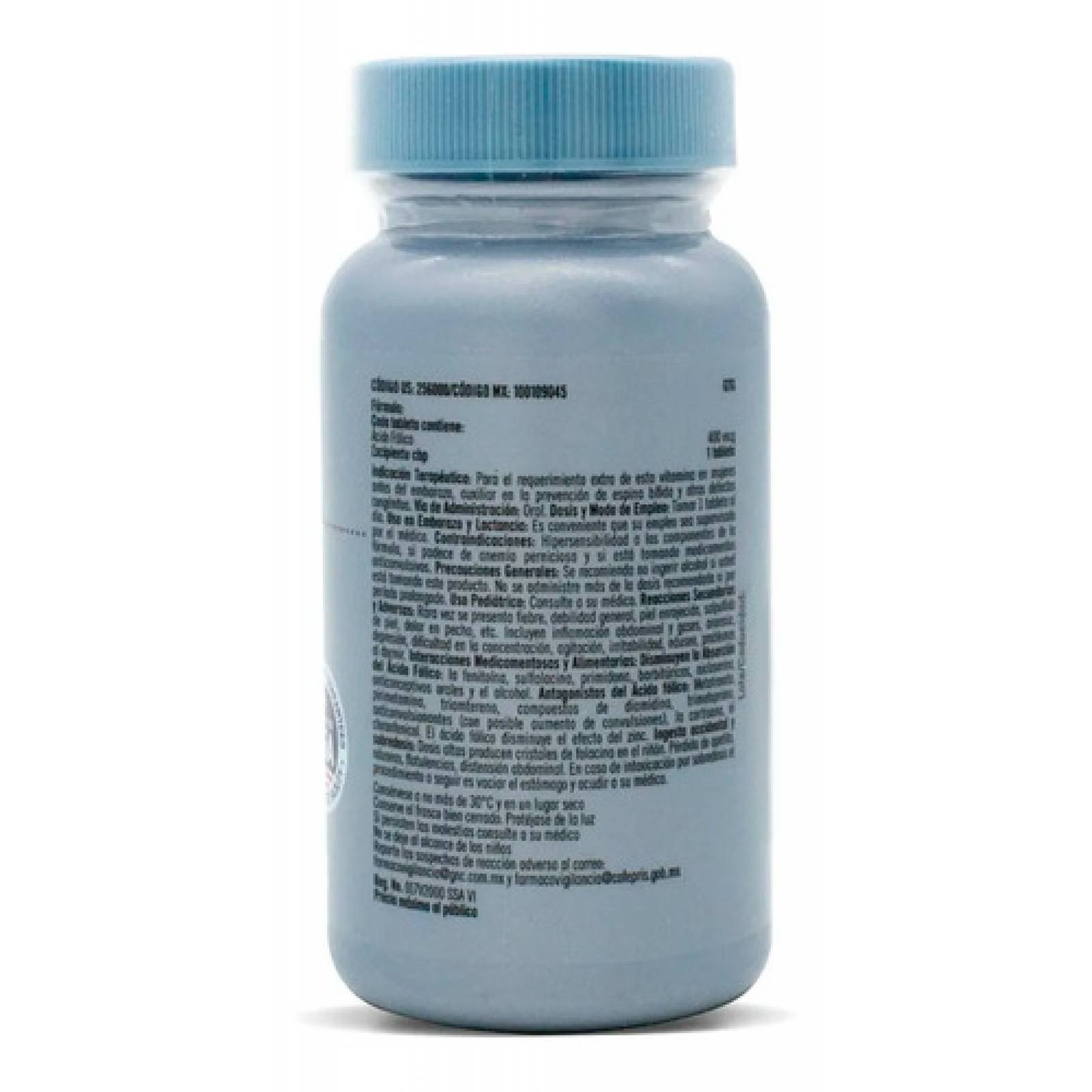 Ácido Fólico 400 Mcg Fol 800 Gnc 100 Tabletas Sin Sabor