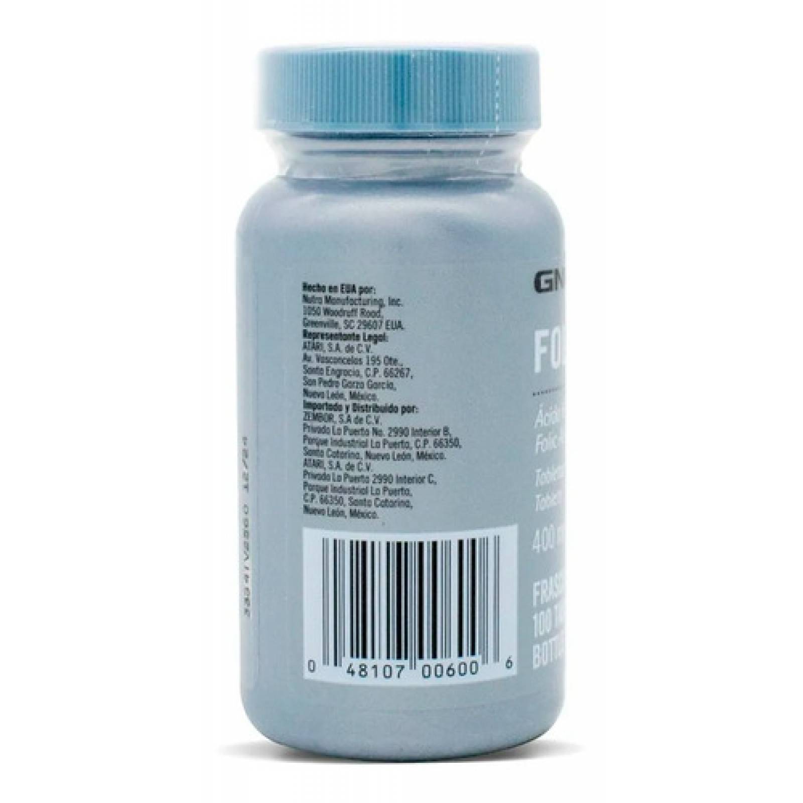 Ácido Fólico 400 Mcg Fol 800 Gnc 100 Tabletas Sin Sabor