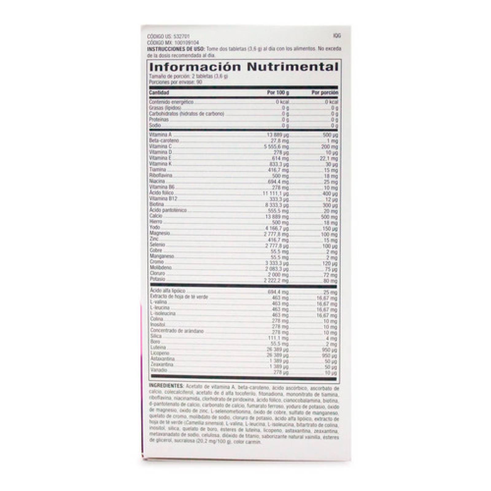 Multivitaminico Minerales Gnc Womens Ultra Mega Active 180tb