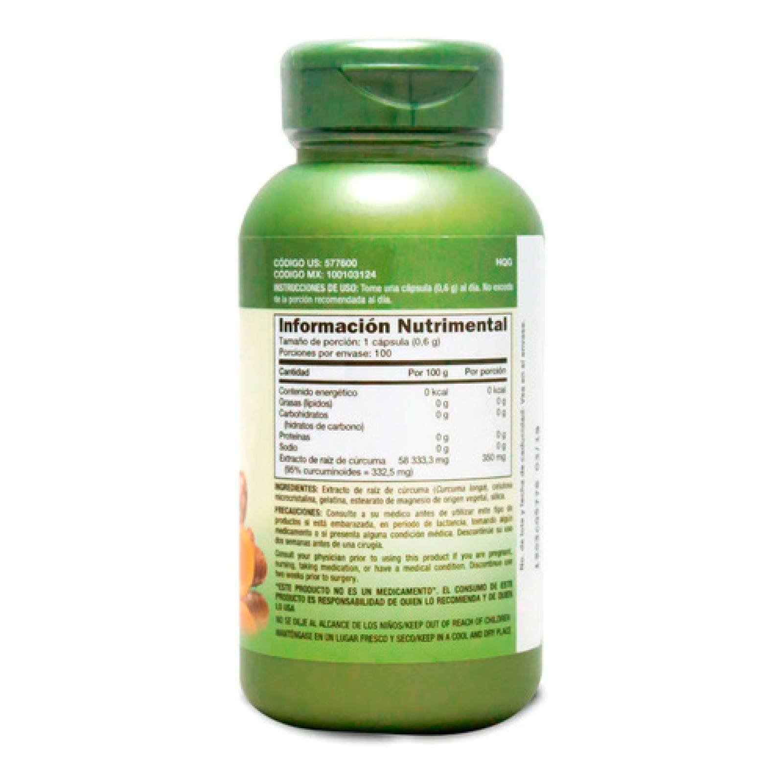 Suplemento Alimenticio Cúrcuma 350mg Herbal Plus Gnc 100 Cáp