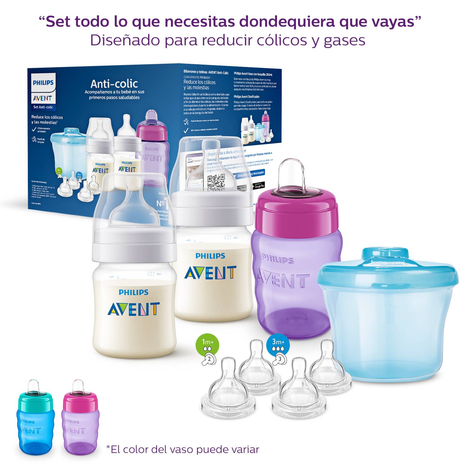 Set Anti Cólico Biberones  Dosificador  Vaso Philips Avent