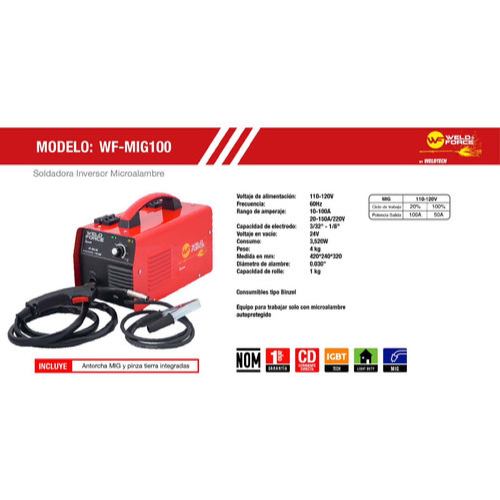 Soldadora Inversor Mig No Gas 110v Rollo Wf mig100 Weldforce