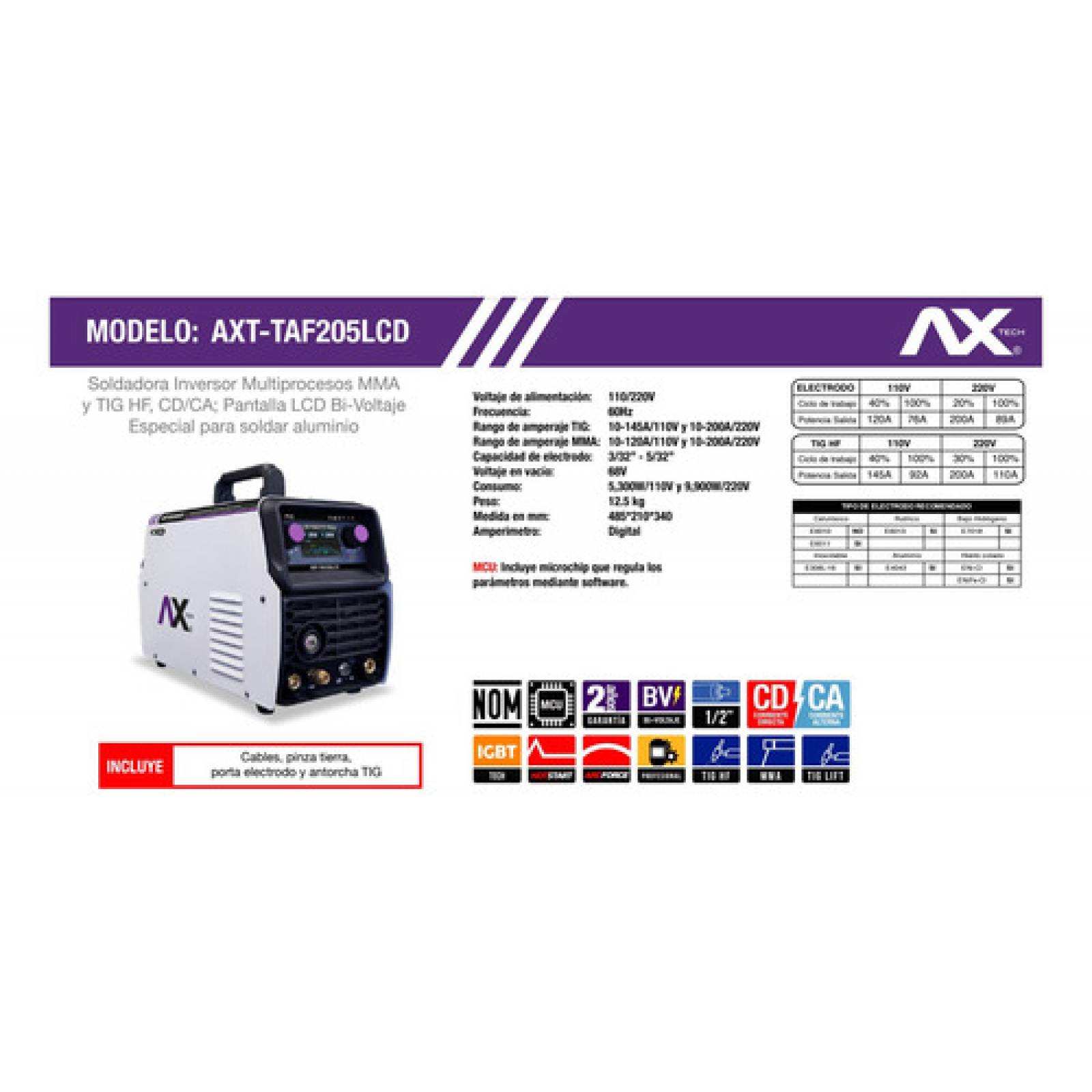 Soldadora Inversor Tig Hf Axt taf205lcd Axtech