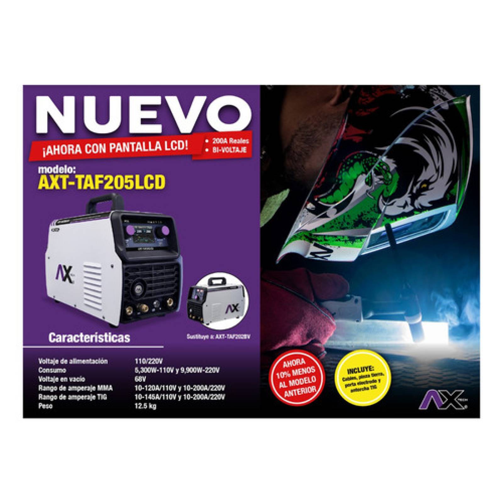 Soldadora Inversor Tig Hf Axt taf205lcd Axtech