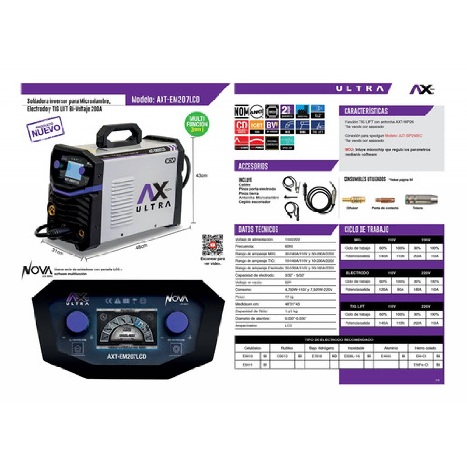 Soldadora Inversor Mig mag 1 5kg Axt em207lcd Axtech Ultra