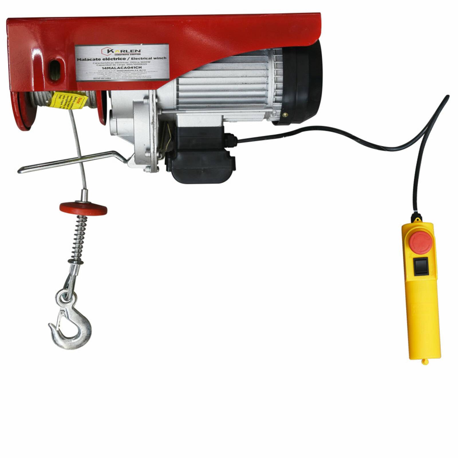 Malacate Eléctrico 300 600Kgs 110V 1050W Cable Acero Karlen