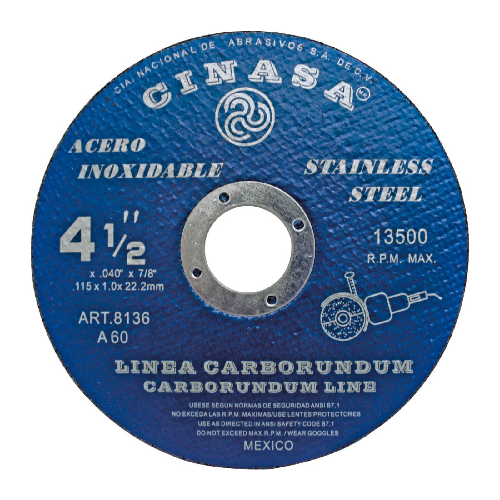 Disco para corte de Acero Inoxidable 4 1 2  8136 Cinasa