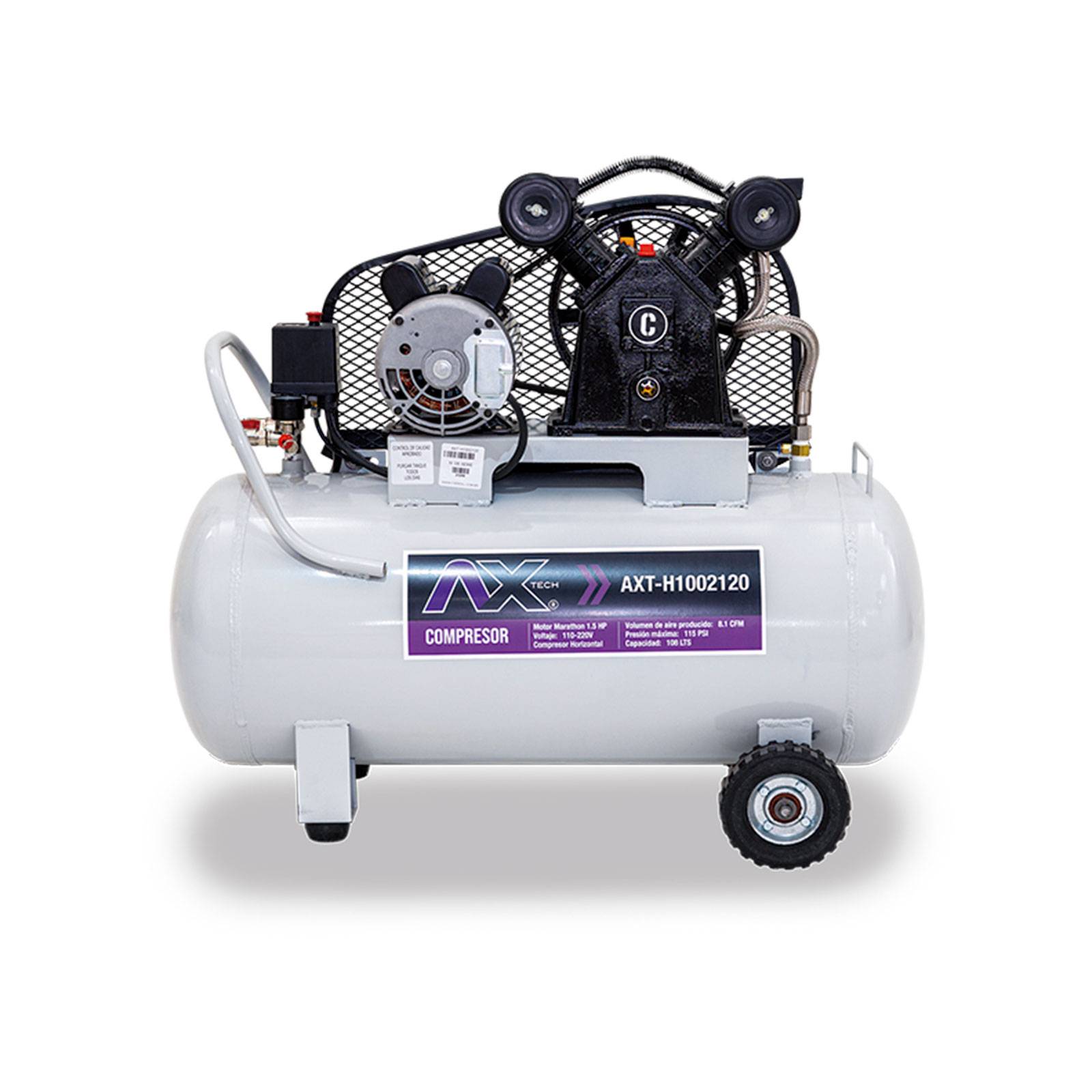 COMPRESOR HORIZONTAL 108Lts CABEZAL 2 PISTONES EN V AXTECH