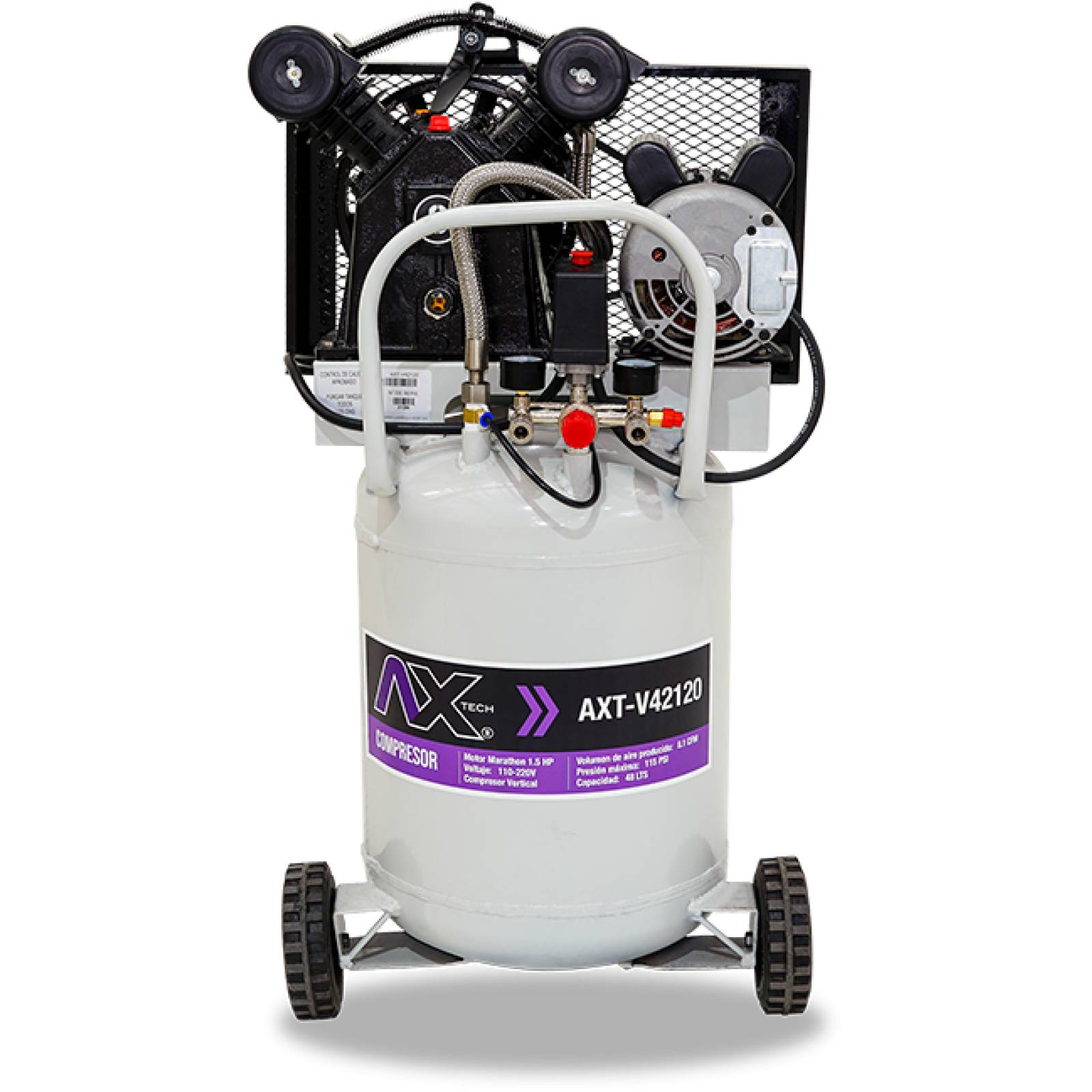 COMPRESOR VERTICAL 48Lts CABEZAL 2 PISTONES EN V AXTECH