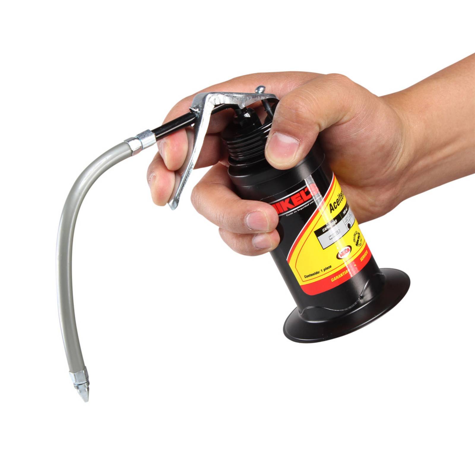 Aceitera Manual de Presión Tubo Flexible 160ml Acero Mikels