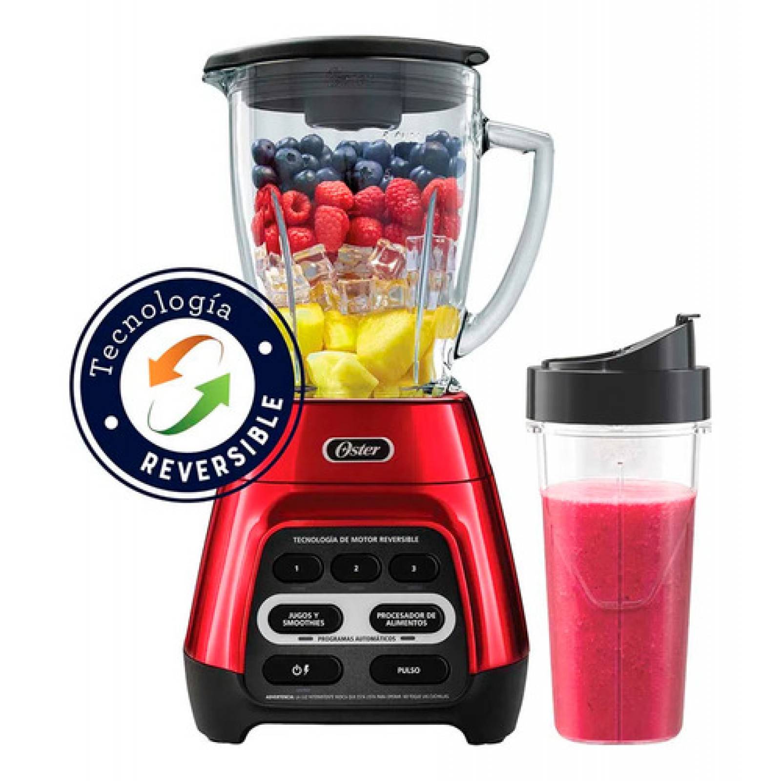Licuadora Oster Reversible Vaso Vidrio 1 5l 3 Vel 700w Roja