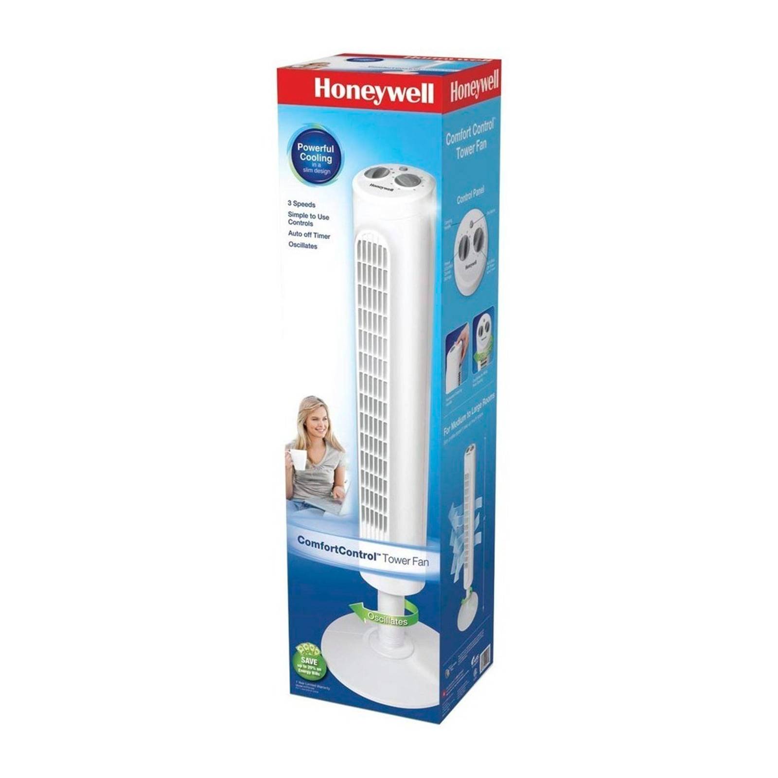 Ventilador de Torre Comfort Control 3 Vel Temp Honeywell