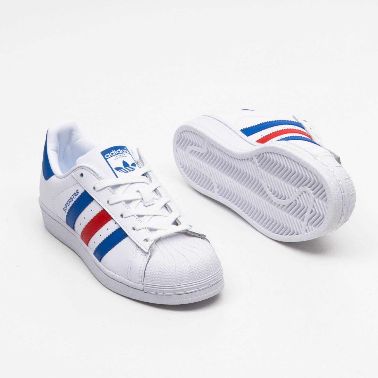 Tenis Adidas Superstar Hombre Franjas Azules y Rojas