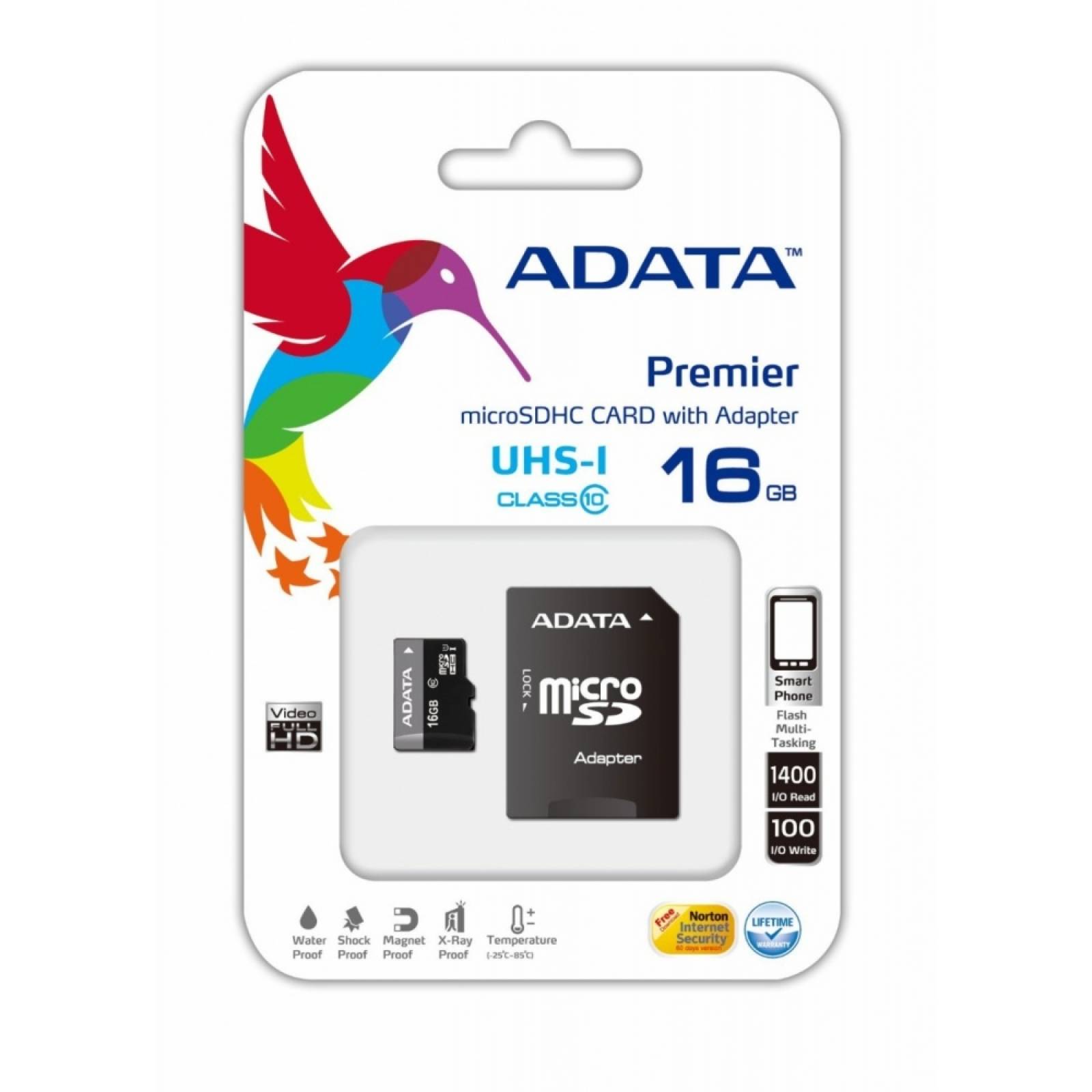 Memoria Flash Adata 16GB MicroSDHC Clase 10 C/Adaptador