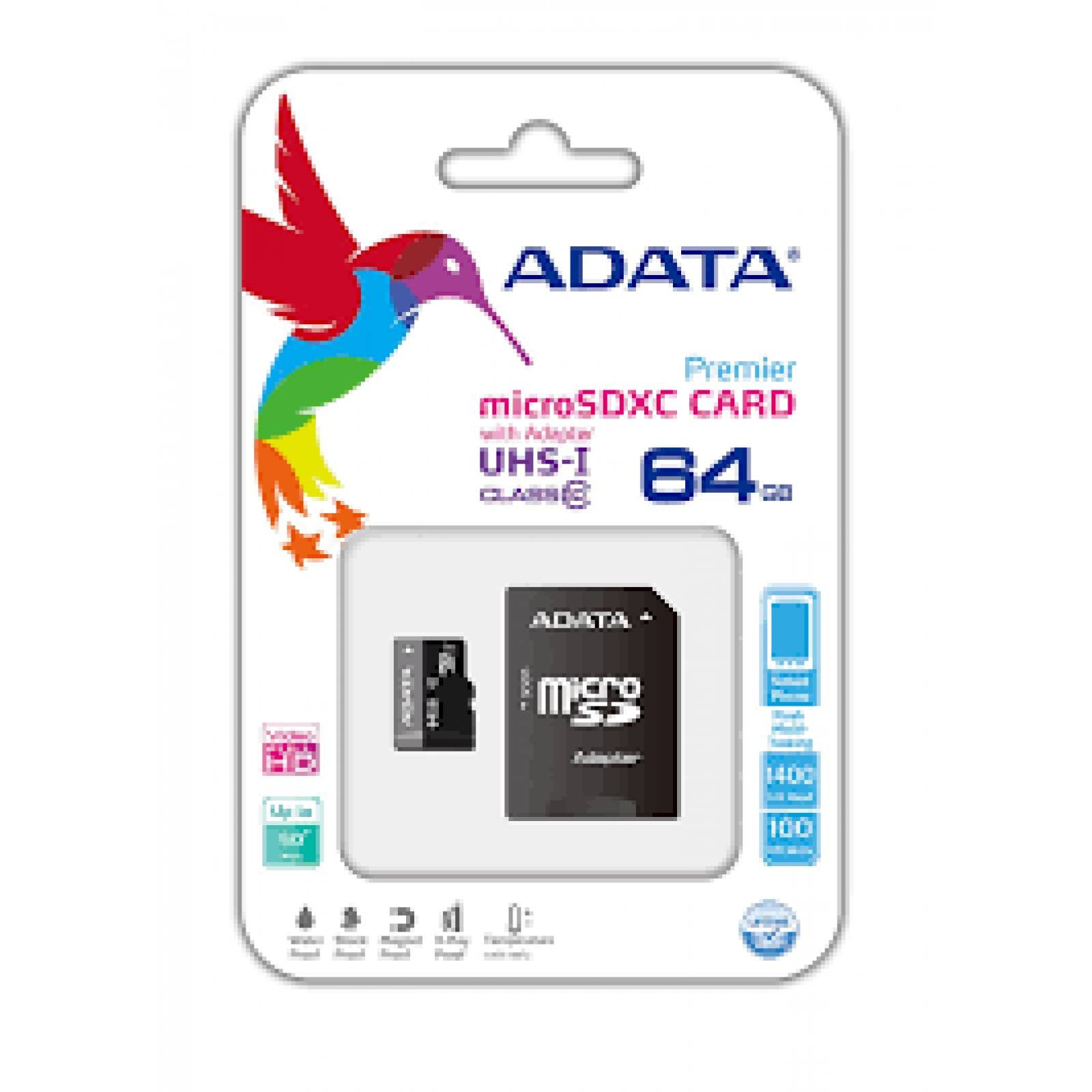 Memoria Flash Adata 64GB MicroSDHC Clase 10 C/Adaptador