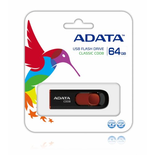 Memoria USB 2.0 Adata C008 64GB Color Negro Rojo