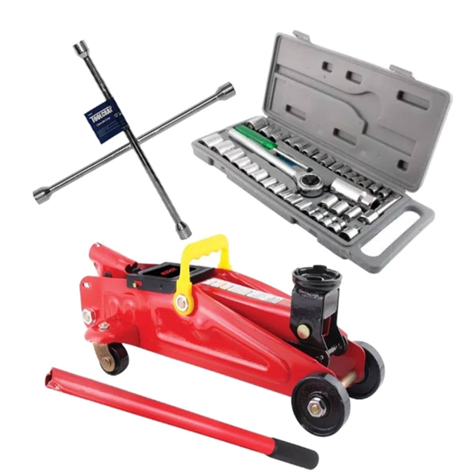 Kit Llave Cruz + Autocle + Gato Hidraulico Herramienta Auto