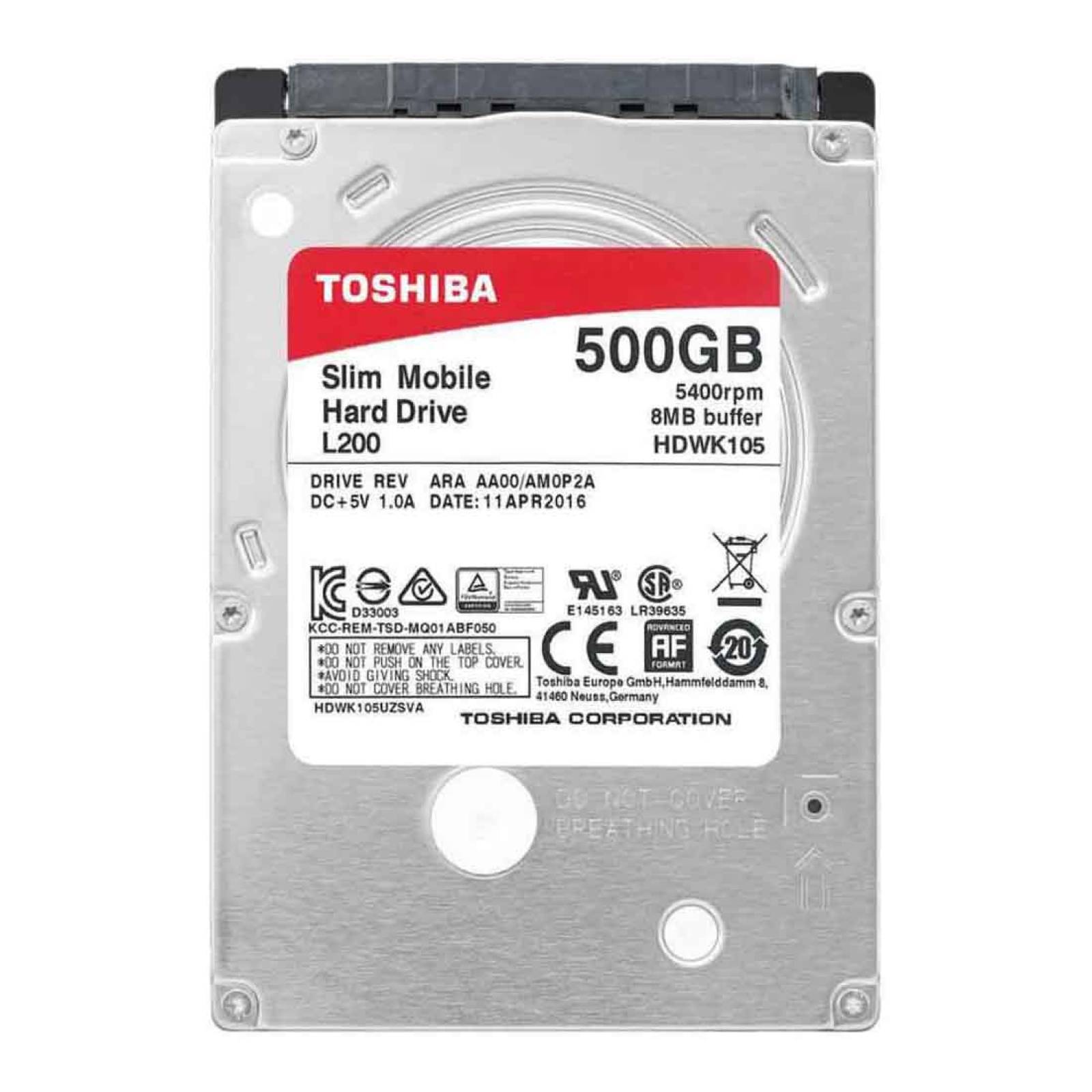 Disco Duro Interno Retail Toshiba L200 500GB HDD 2.5 9.5mm