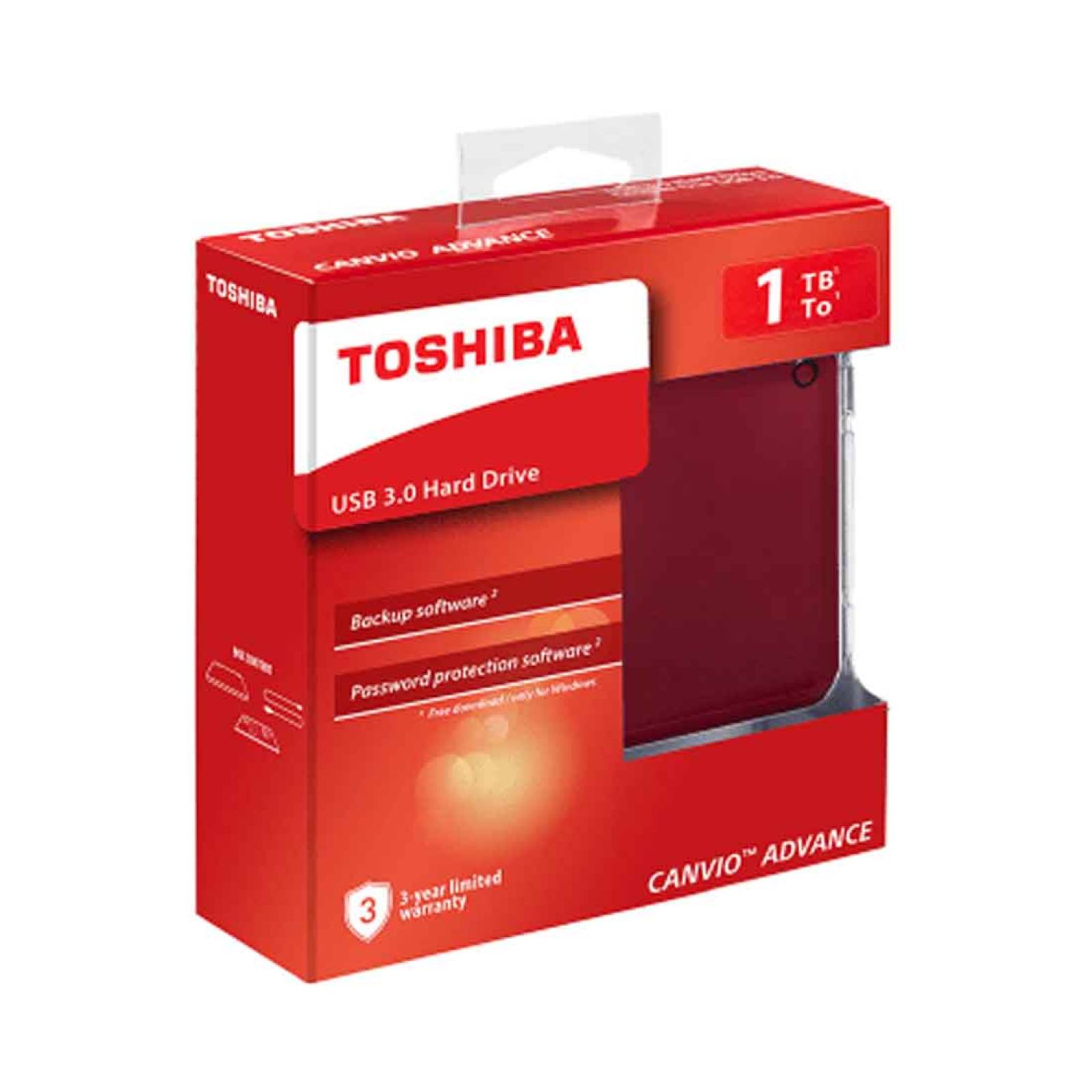 Disco Duro Externo Toshiba Canvio Portátil 1TB Advance Rojo