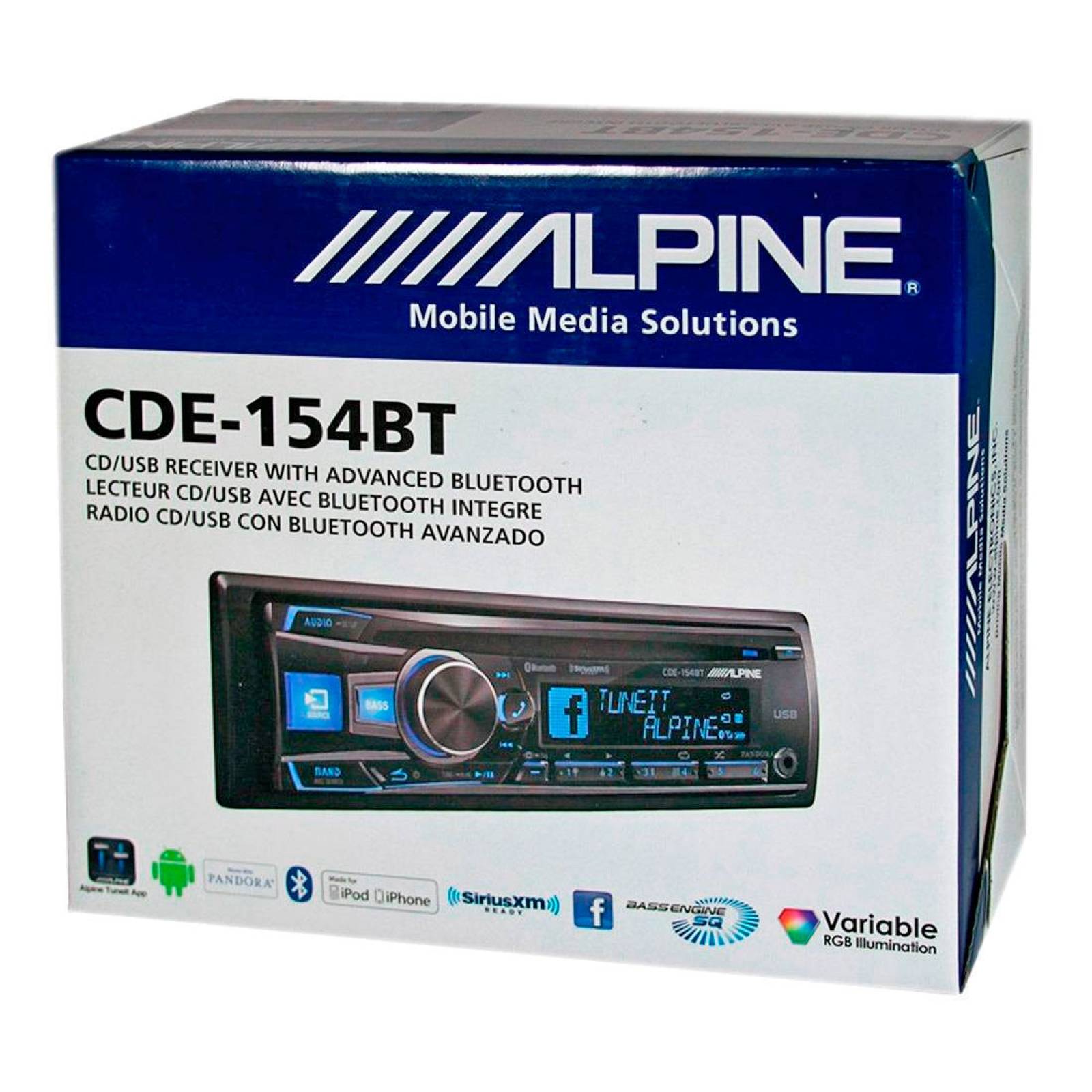 Autoestéreo Bluetooth CD USB AUX CDE-154BT Negro Alpine