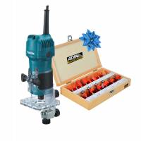 Kit Router Recortadora 530W Makita + Juego De Brocas Adir