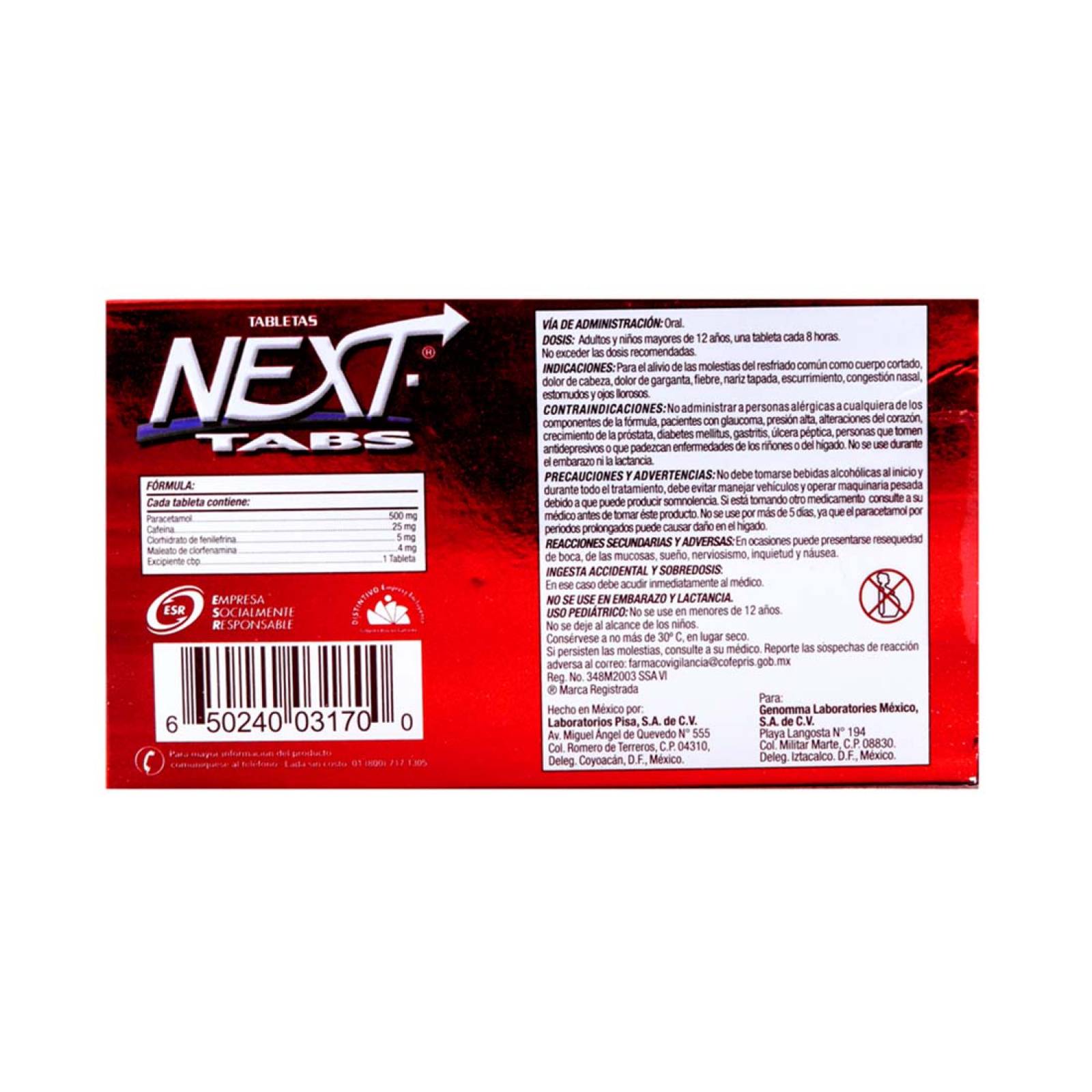 Next Antigripal Antiviral Caja 20 Tabletas Genomma Lab