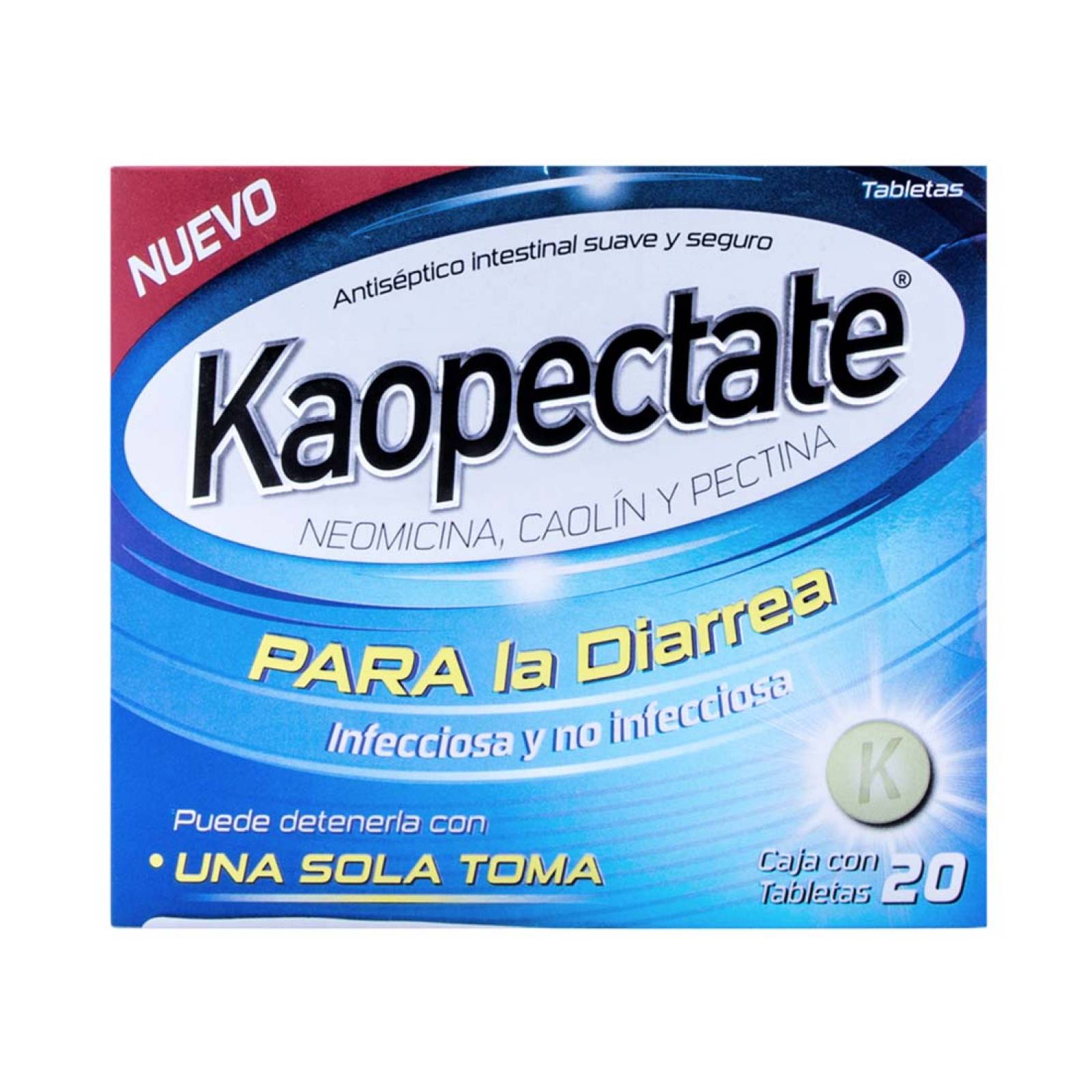 Kaopectate Antidiarréico Caja 20 tabletas Genomma Lab