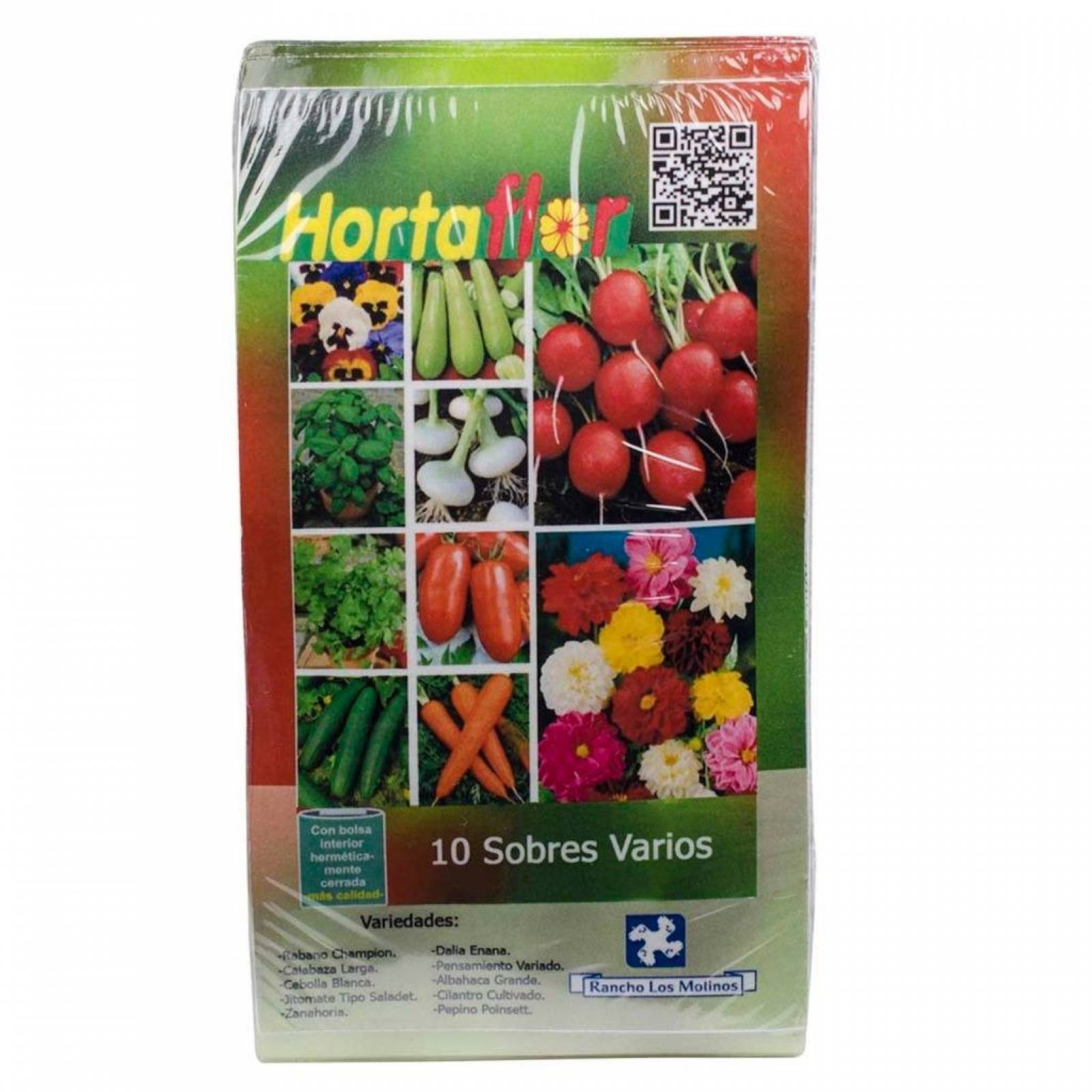 10 sobres de hortalizas y flores marca hortaflor