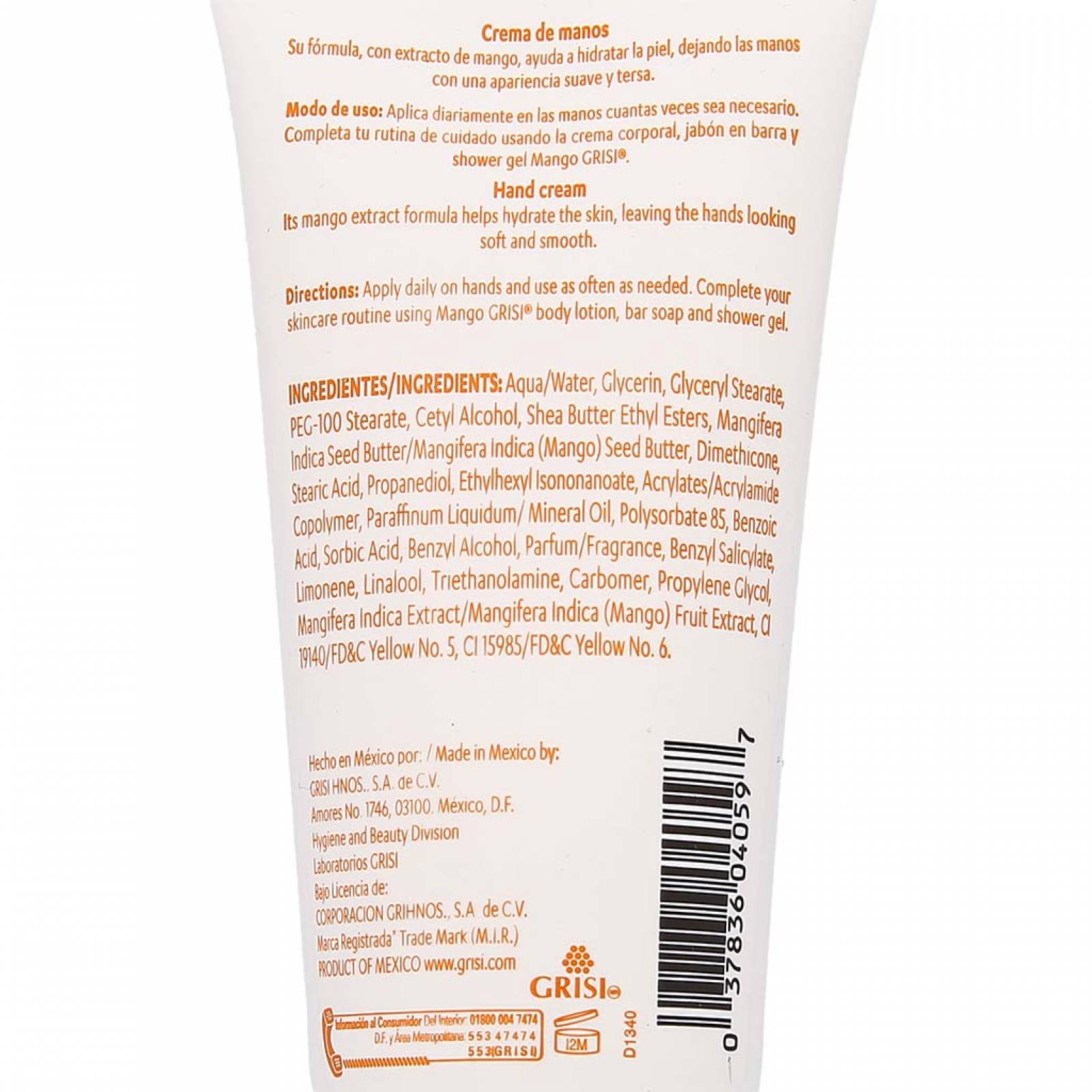 Crema De Manos Antioxidante Grisi Mango 80 Ml