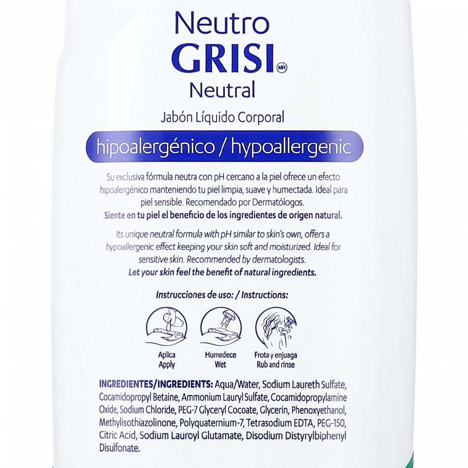 Jabón Gel de Ducha Hipoalergénico Grisi Neutro 450 Ml