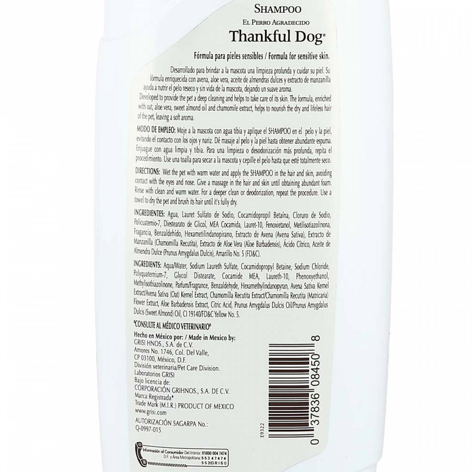Shampoo Thankful Dog Avena Grisi 400 ML