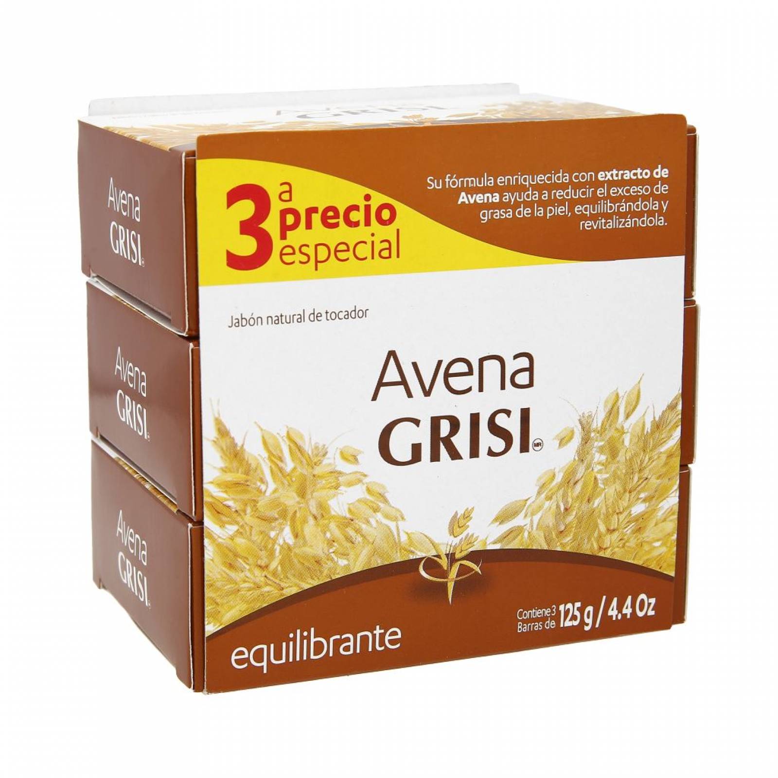 Tripack Jabón de barra Equilibrante Grisi Avena 125 G