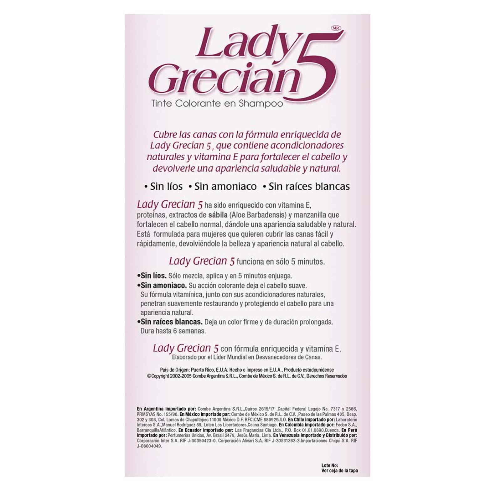 Lady Grecian 5 Tinte Cubrir Canas Just for Men Cabello Normal