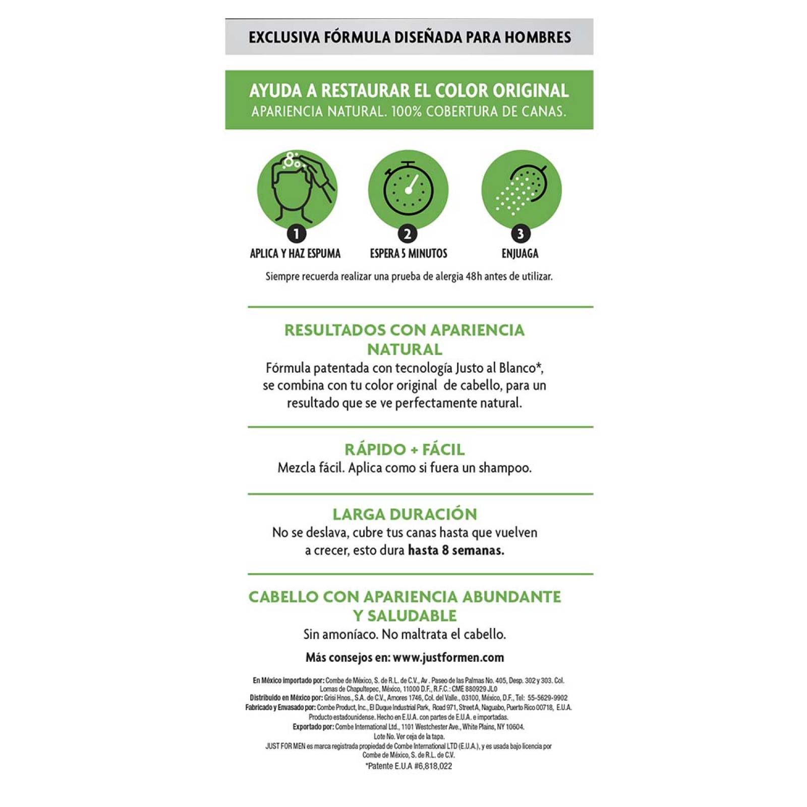 Tinte Shampoo Cubre canas Just for Men Castaño Medio