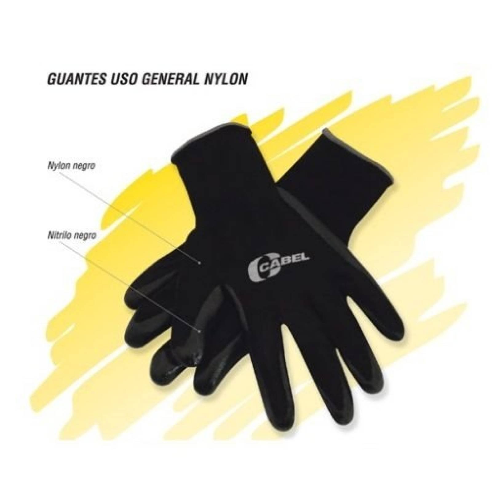 Guante Nylon-Nitrilo Color Negro Uso General 9 Cabel