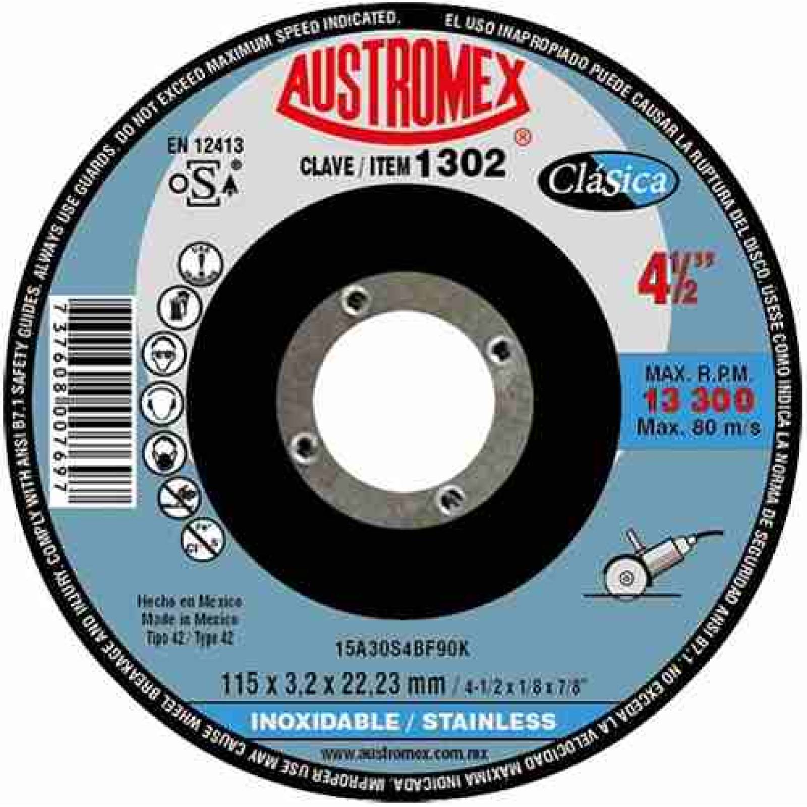Disco Corte Acero Inox 4 Pul 1302 Esmeril Austromex