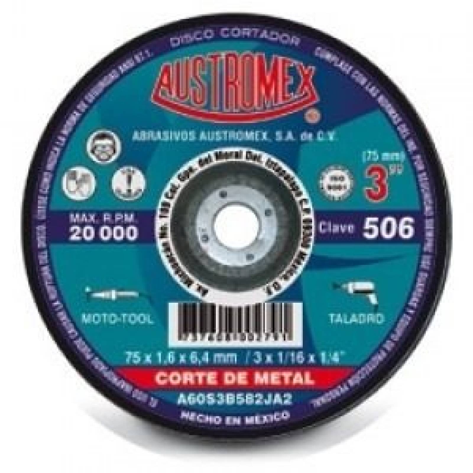 Disco Abrasivo Corte Metal 3" Oxido Aluminio Austromex 506