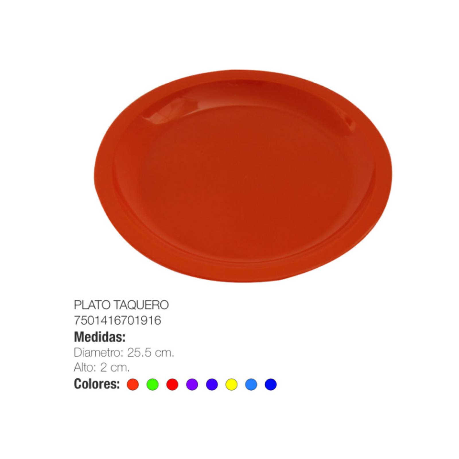 Plato Taquero Plástico Resistente Hogar Torosqui Assorted